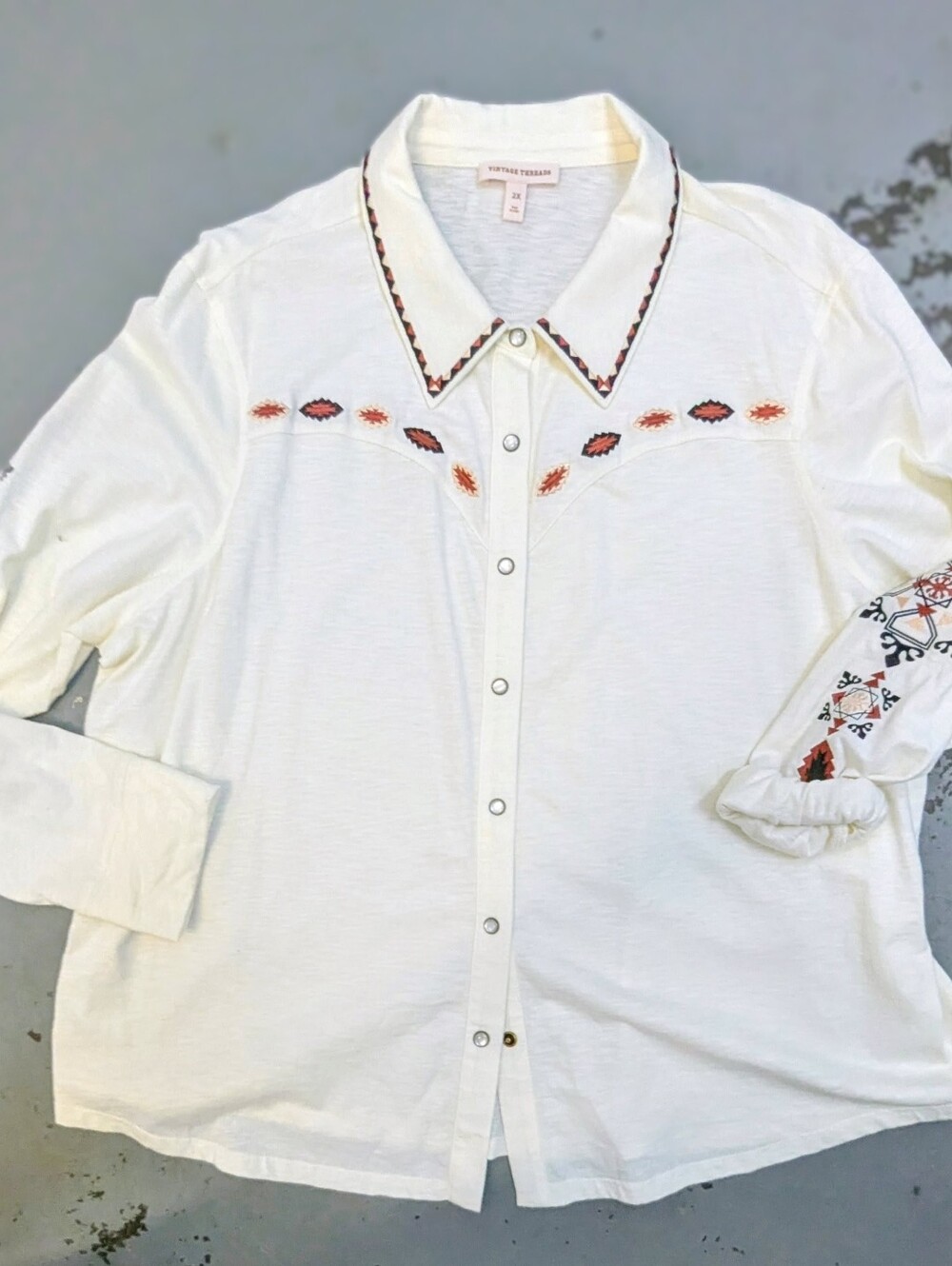 Vintage Threads Embroidered Western Pearl Snap Shirt 2X Like New